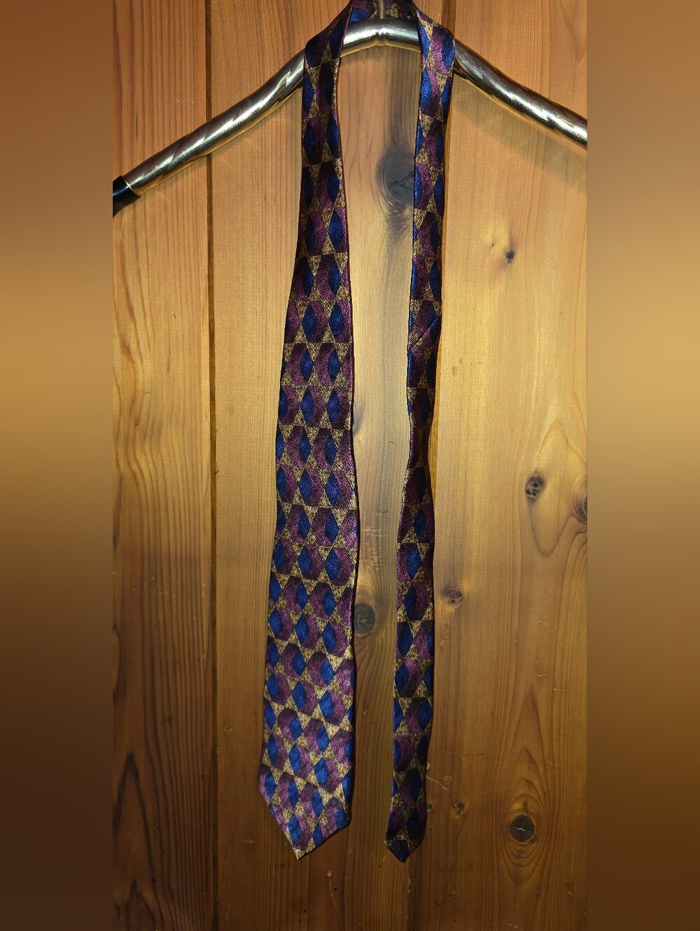 Van Heusen Purple and Gold Geometric Silk Tie